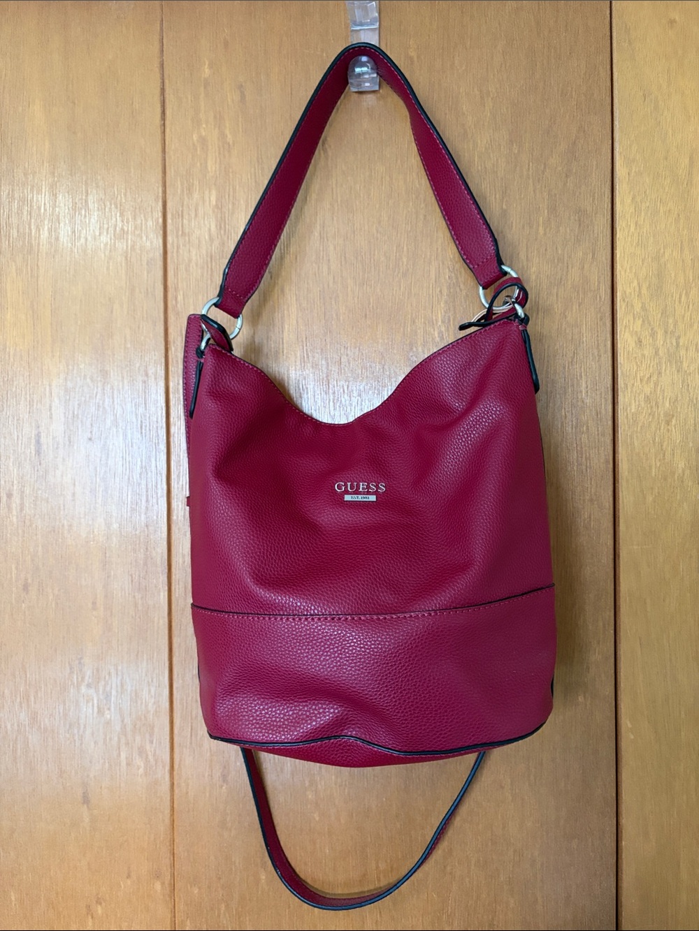 GUESS Red Pebbled Faux Leather Shoulder Bag